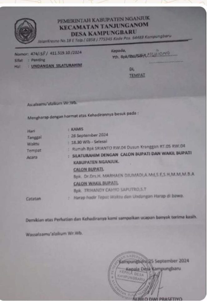 
					Beredar Undangan Paslon Nomor Urut 3 Kumpulkan Masa Gunakan Surat Berkops dari Kecamatan dan Desa.