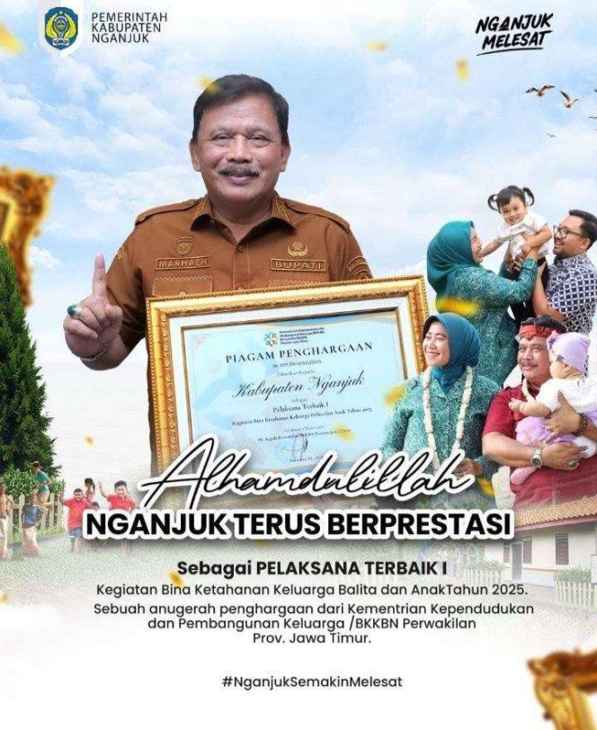 
					Bupati Nganjuk Menerima Penghargaan dari BKKBN, Penghargaan I telah diraih Bina Ketahanan Keluarga Balita & Anak TA 2025 & Penghargaan II Program Bangga Kencana Tahun 2025